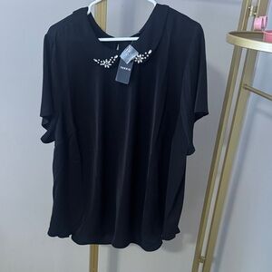 Black blouse with Peter Pan embellished collar. NWT